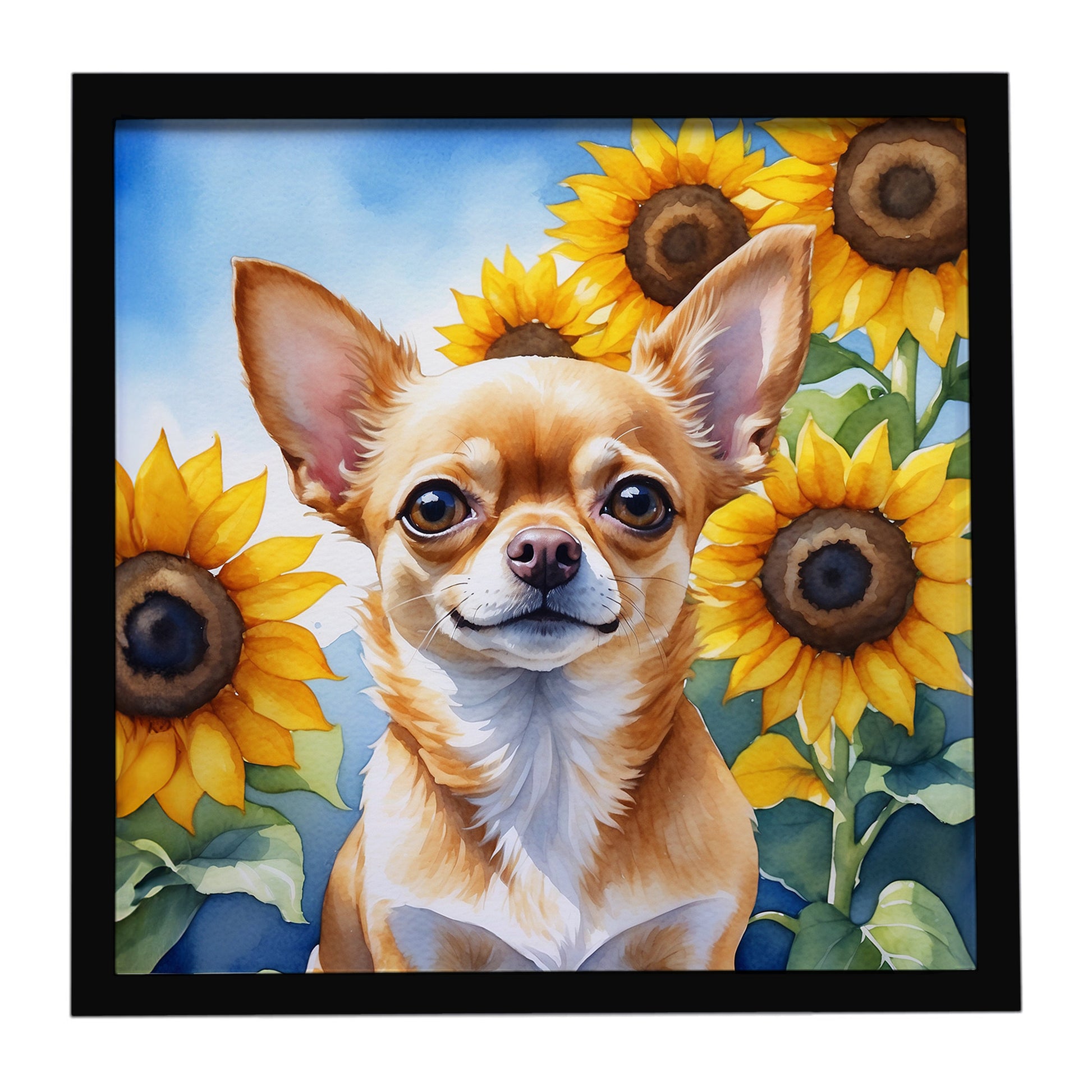 Buy this Chihuahua in Sunflowers Framed Metal Print