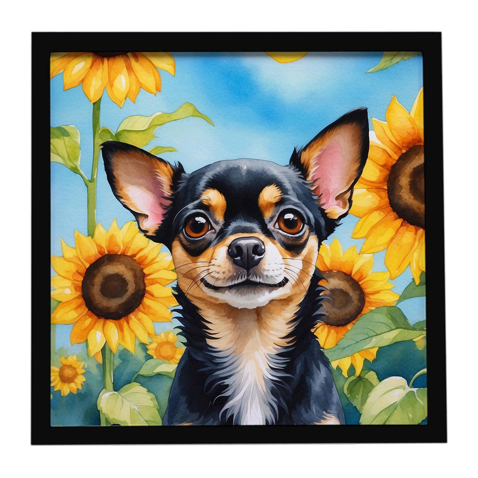 Buy this Chihuahua in Sunflowers Framed Metal Print