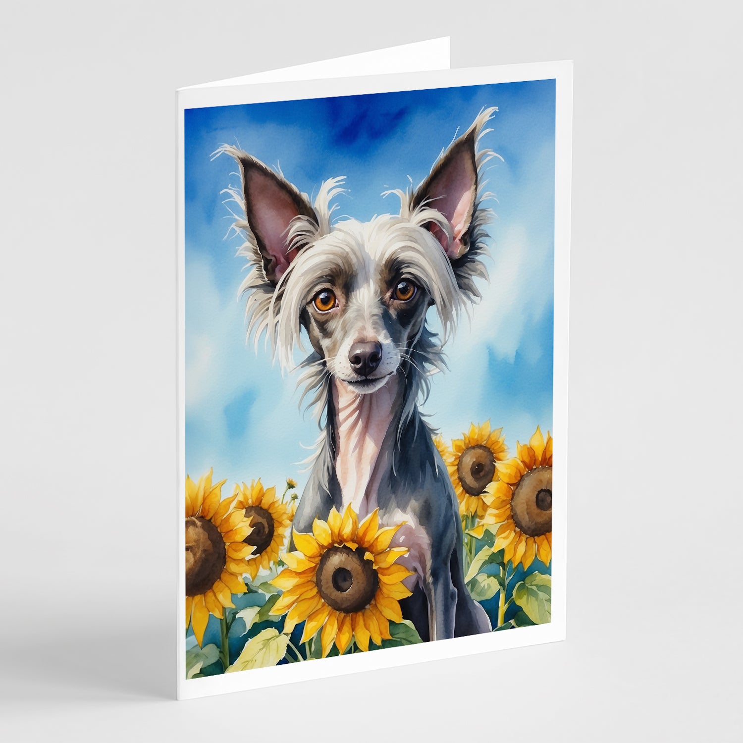 Buy this Chinese Crested in Sunflowers Greeting Cards Pack of 8