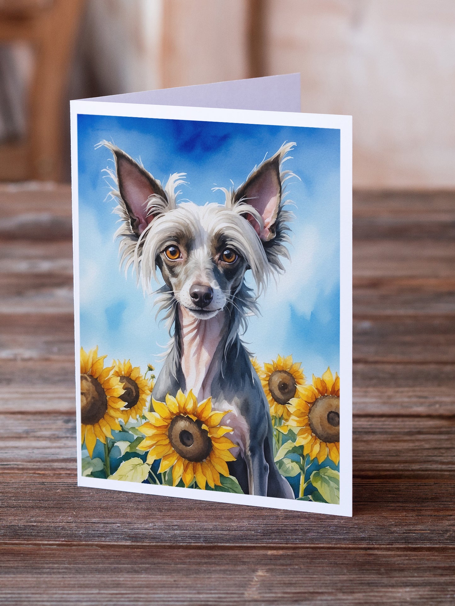 Chinese Crested in Sunflowers Greeting Cards Pack of 8