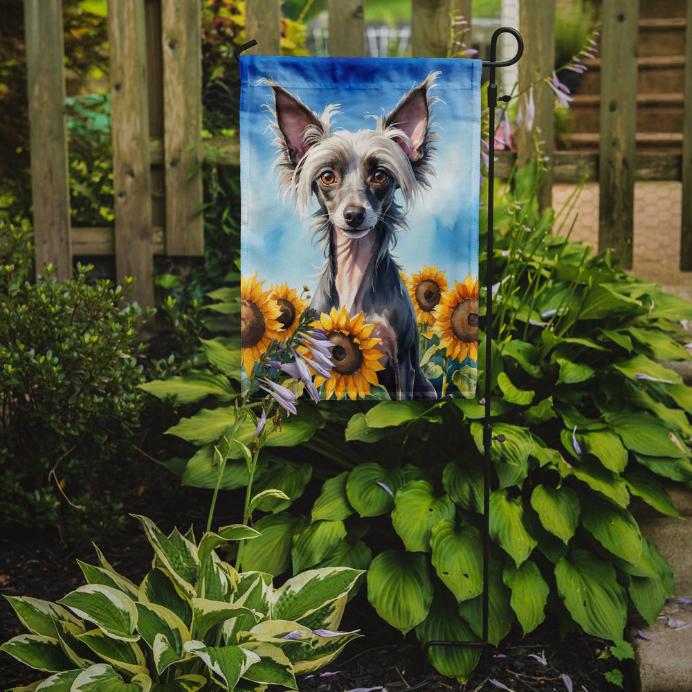 Chinese Crested in Sunflowers Garden Flag