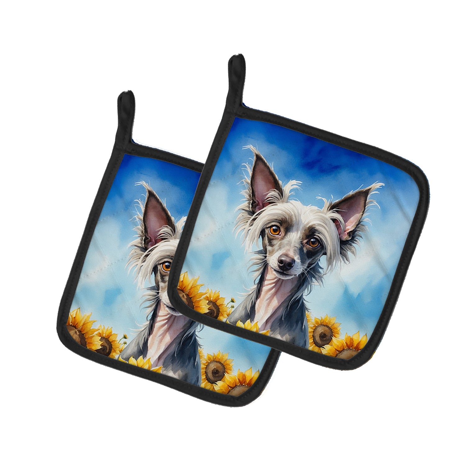 Buy this Chinese Crested in Sunflowers Pair of Pot Holders