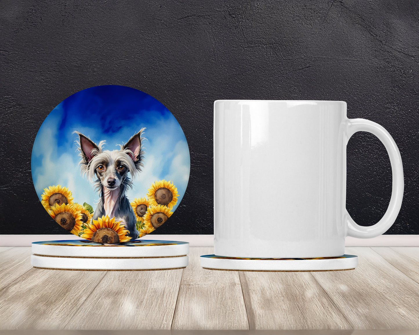 Chinese Crested in Sunflowers Large Sandstone Coasters Pack of 4