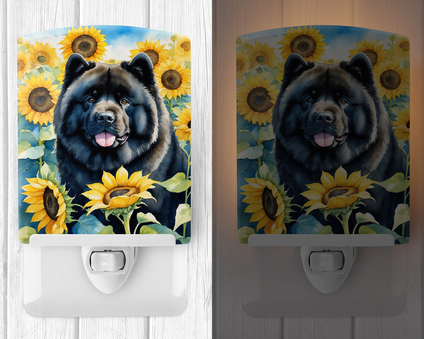 Chow Chow in Sunflowers Ceramic Night Light