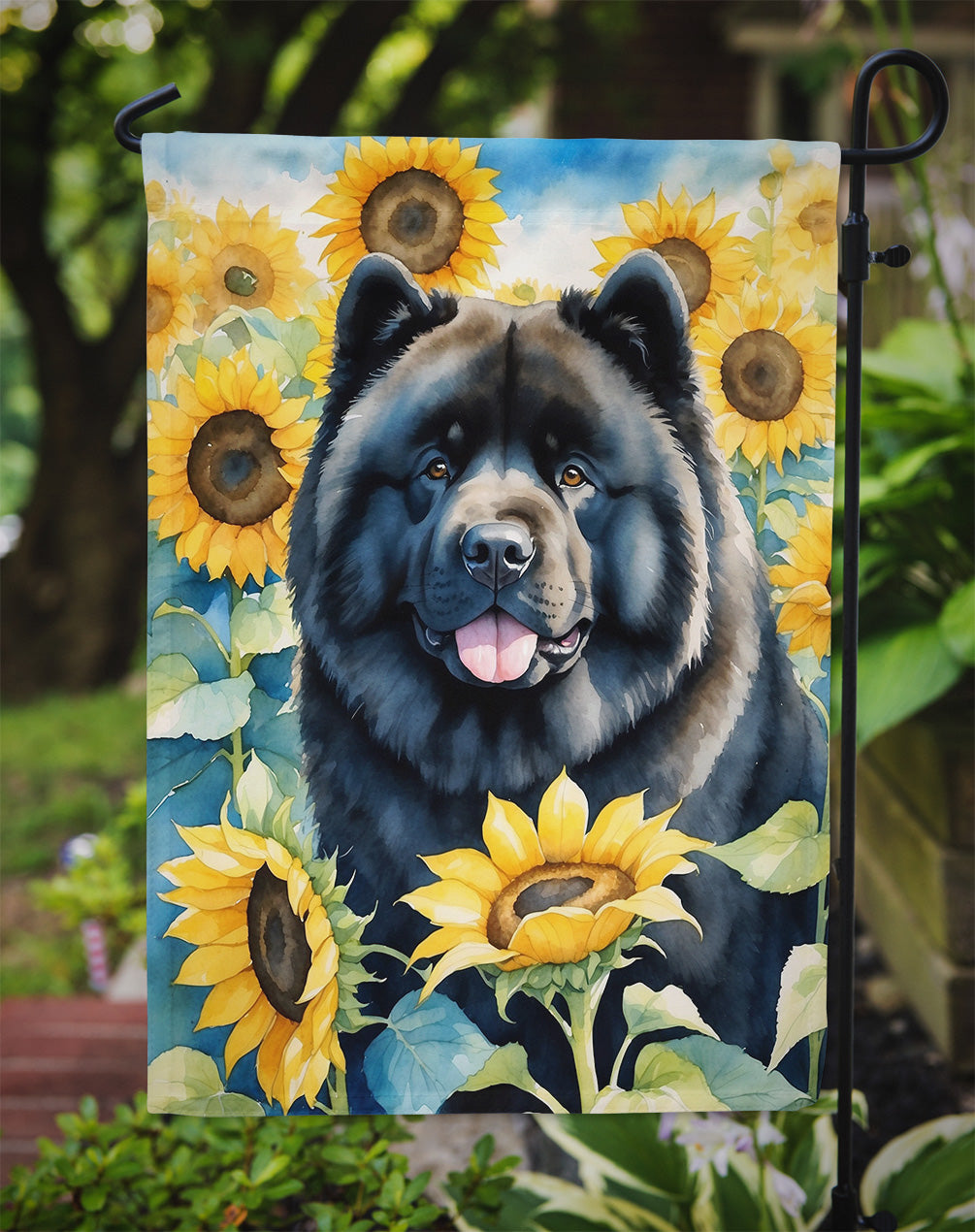 Chow Chow in Sunflowers Garden Flag