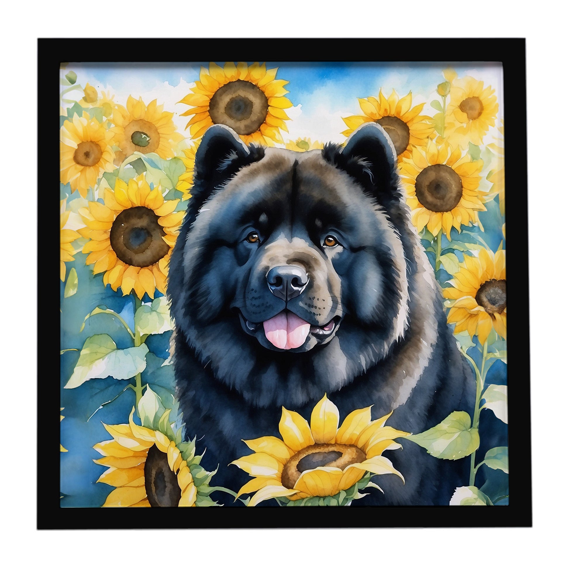Buy this Chow Chow in Sunflowers Framed Metal Print