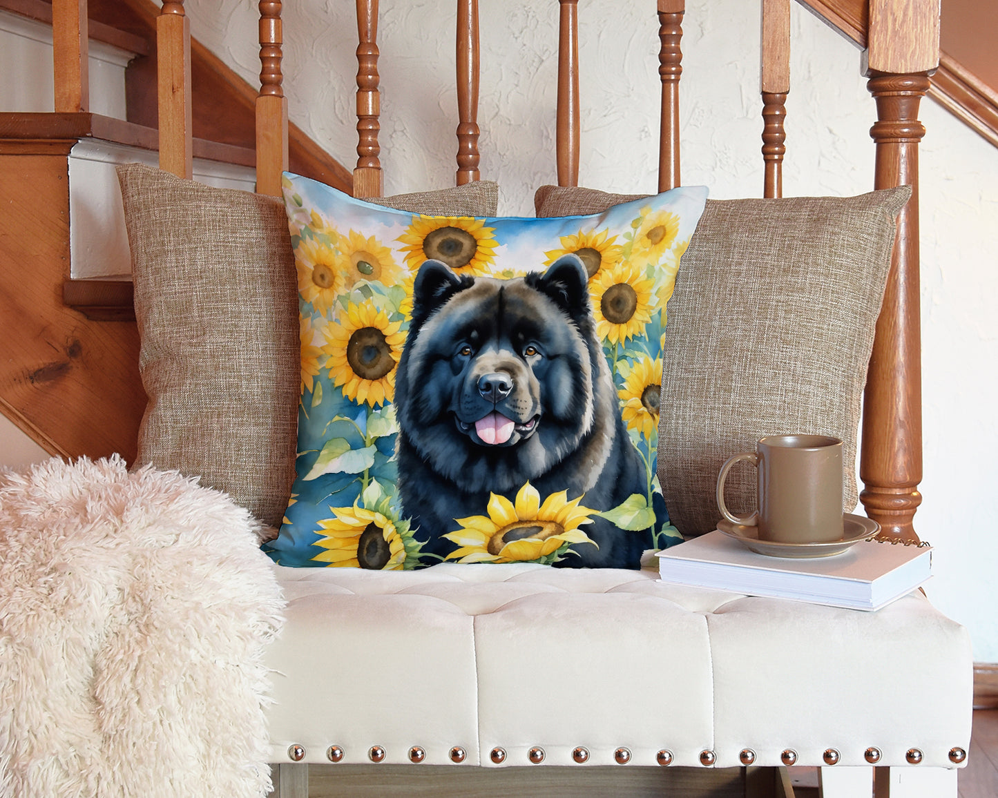 Chow Chow in Sunflowers Throw Pillow