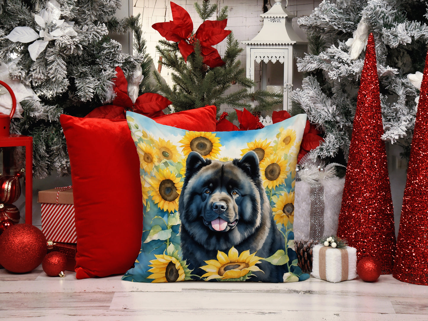 Chow Chow in Sunflowers Throw Pillow