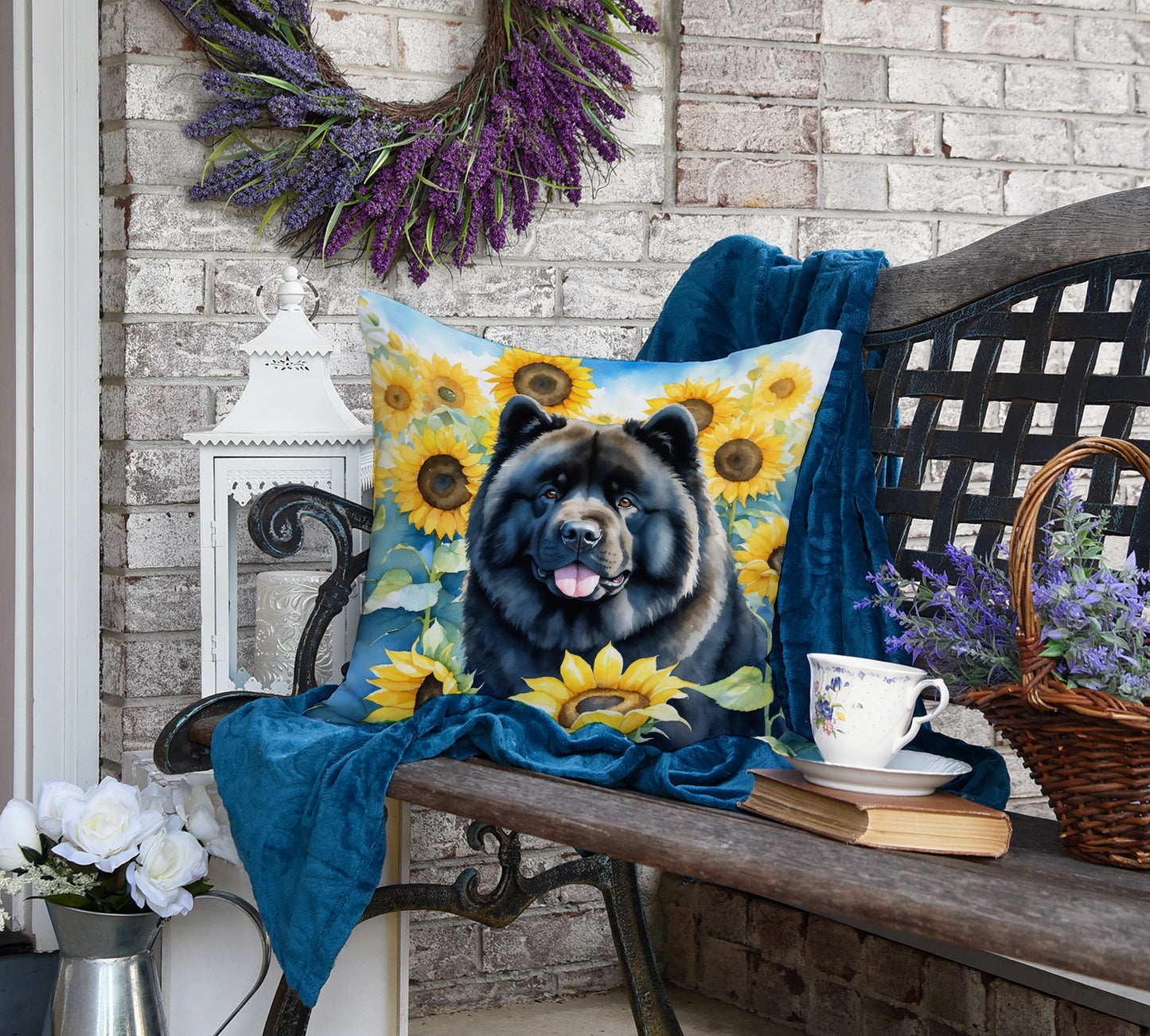 Chow Chow in Sunflowers Throw Pillow