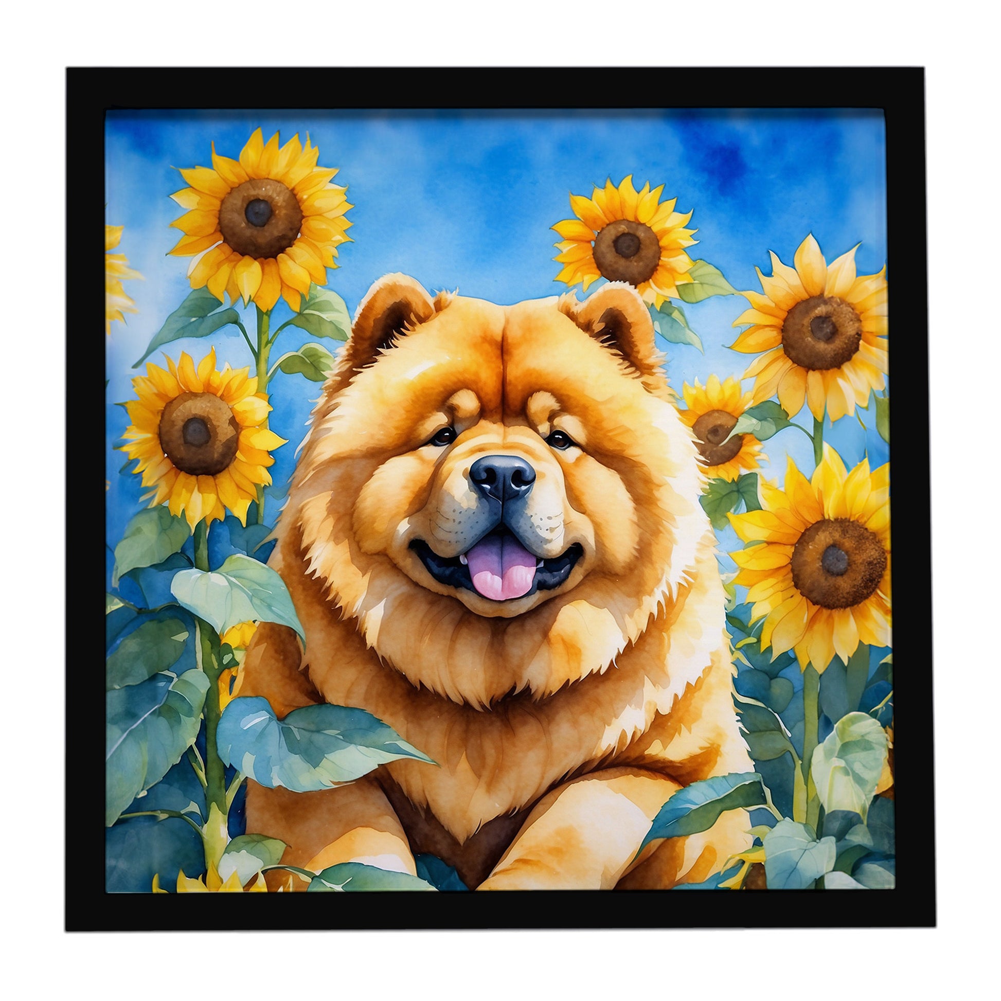 Buy this Chow Chow in Sunflowers Framed Metal Print