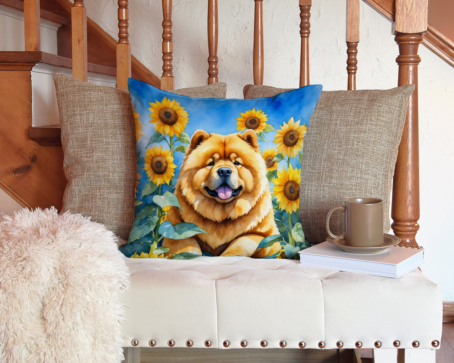 Chow Chow in Sunflowers Throw Pillow