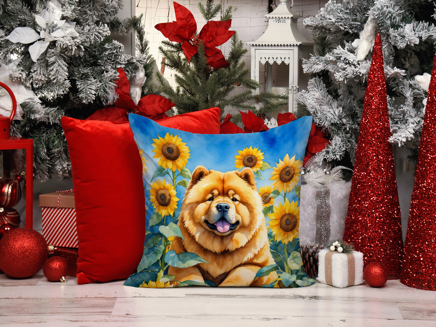 Chow Chow in Sunflowers Throw Pillow