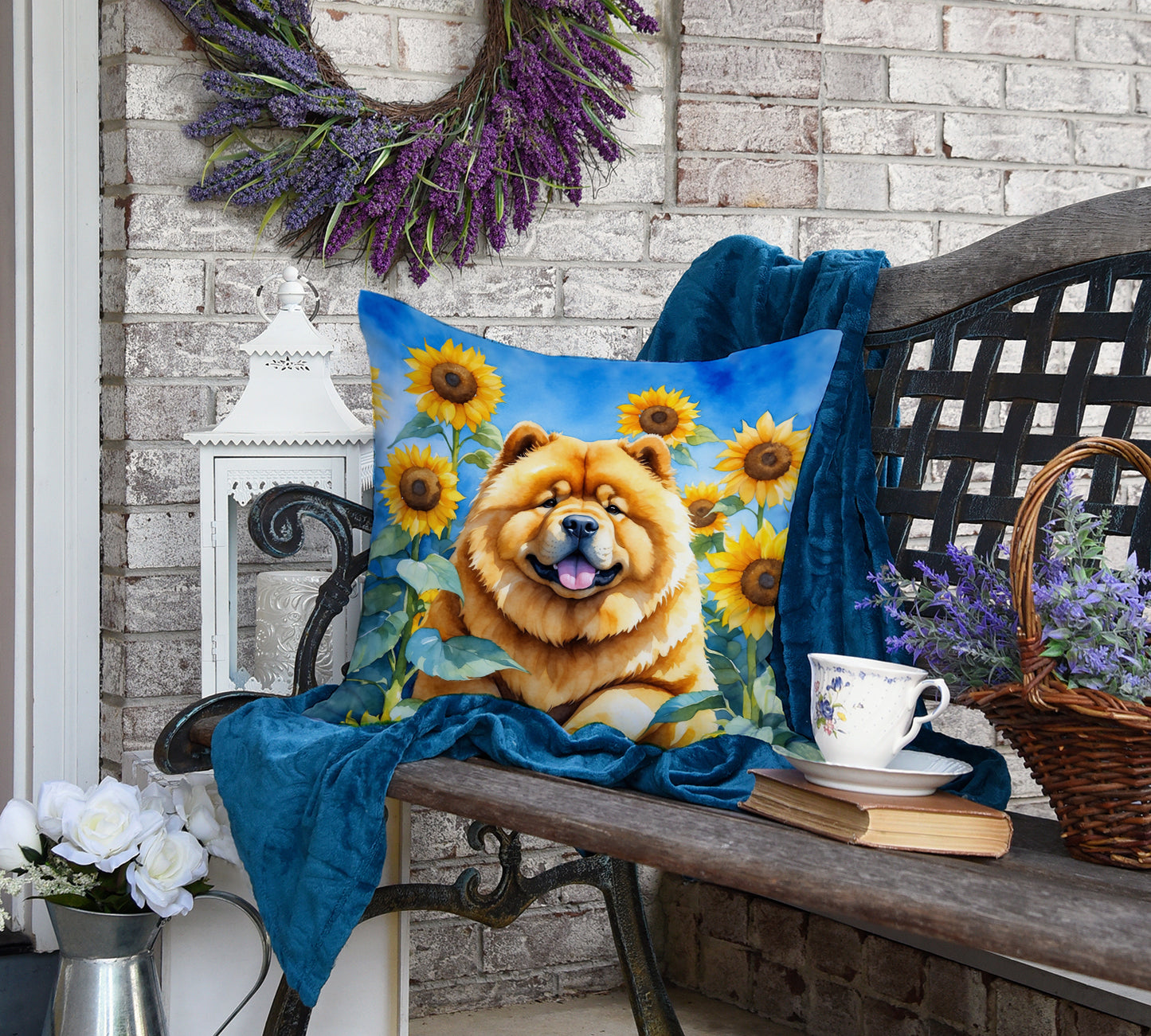 Chow Chow in Sunflowers Throw Pillow