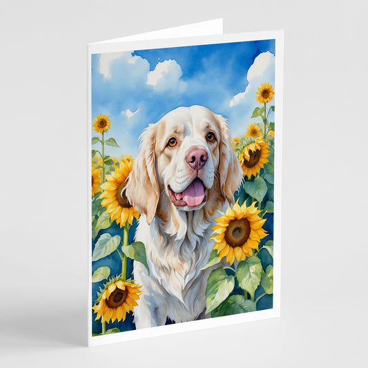 Buy this Clumber Spaniel in Sunflowers Greeting Cards Pack of 8