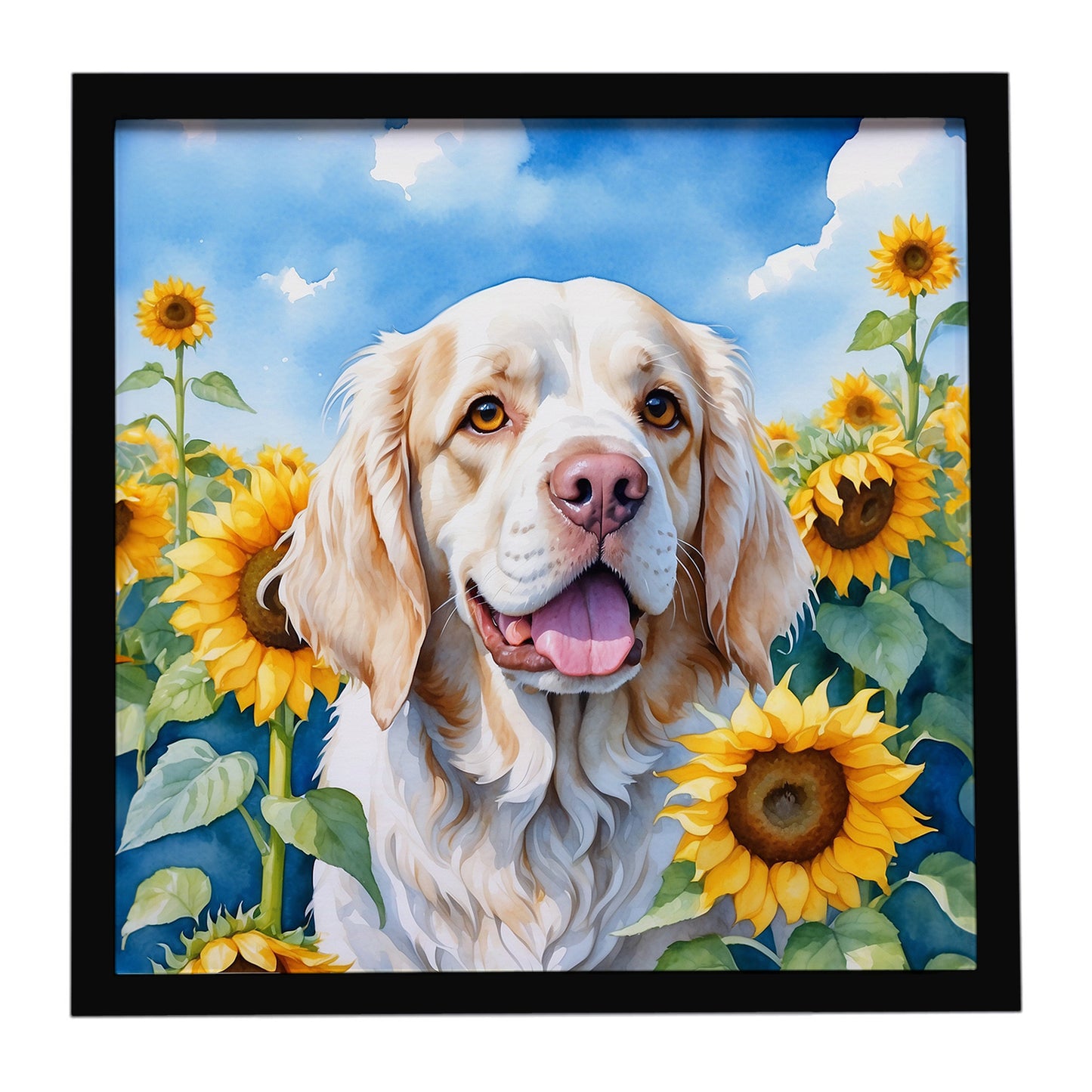 Buy this Clumber Spaniel in Sunflowers Framed Metal Print