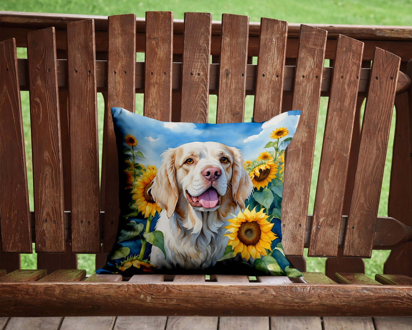 Clumber Spaniel in Sunflowers Throw Pillow