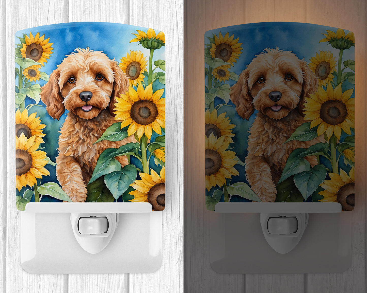 Cockapoo in Sunflowers Ceramic Night Light