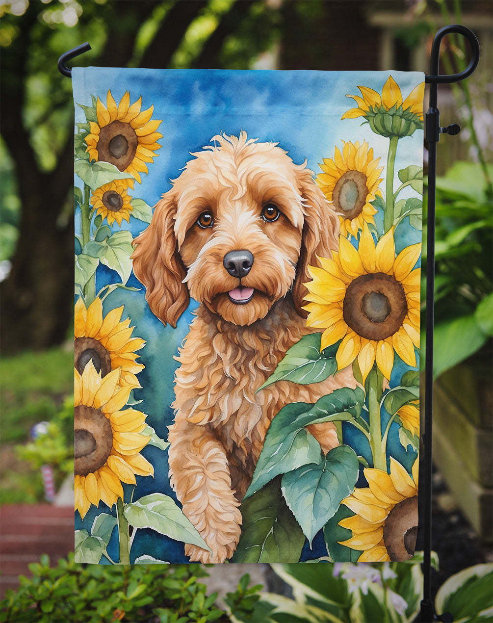 Cockapoo in Sunflowers Garden Flag