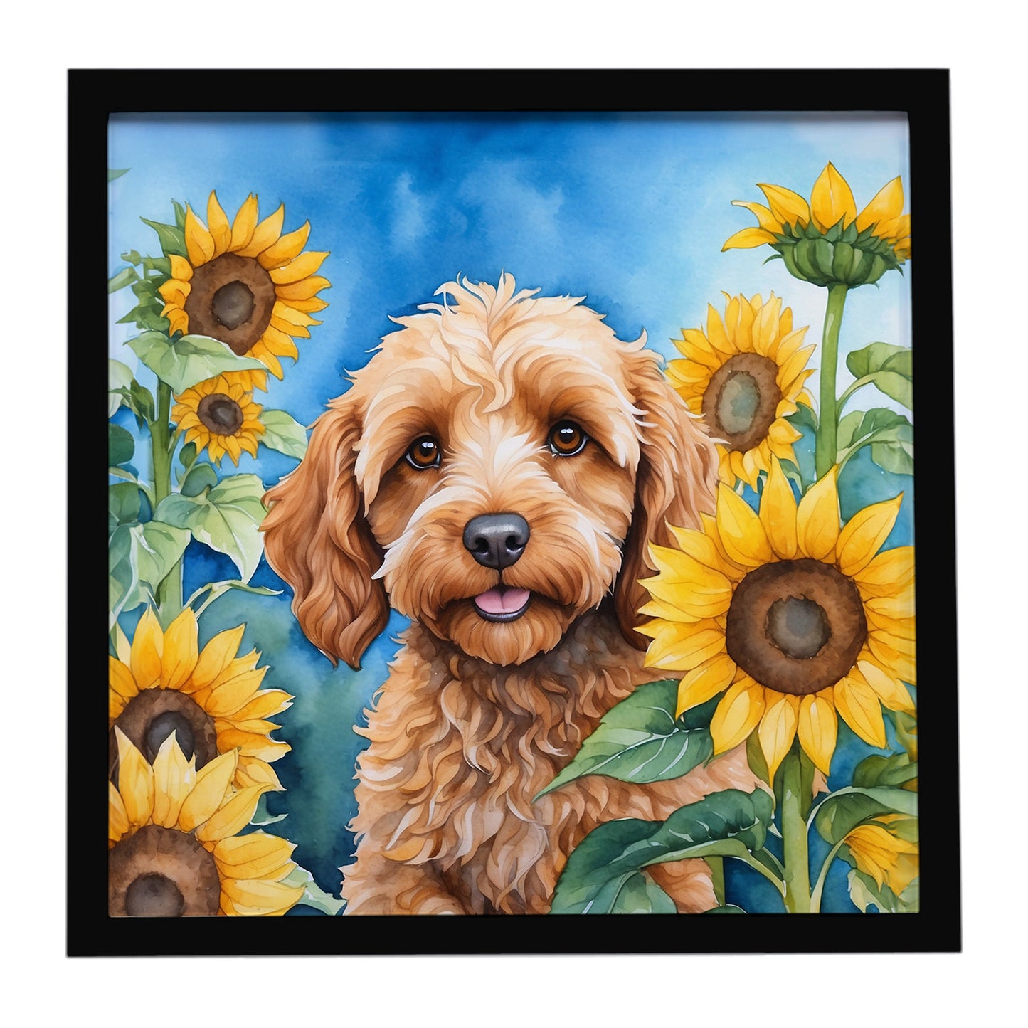 Buy this Cockapoo in Sunflowers Framed Metal Print