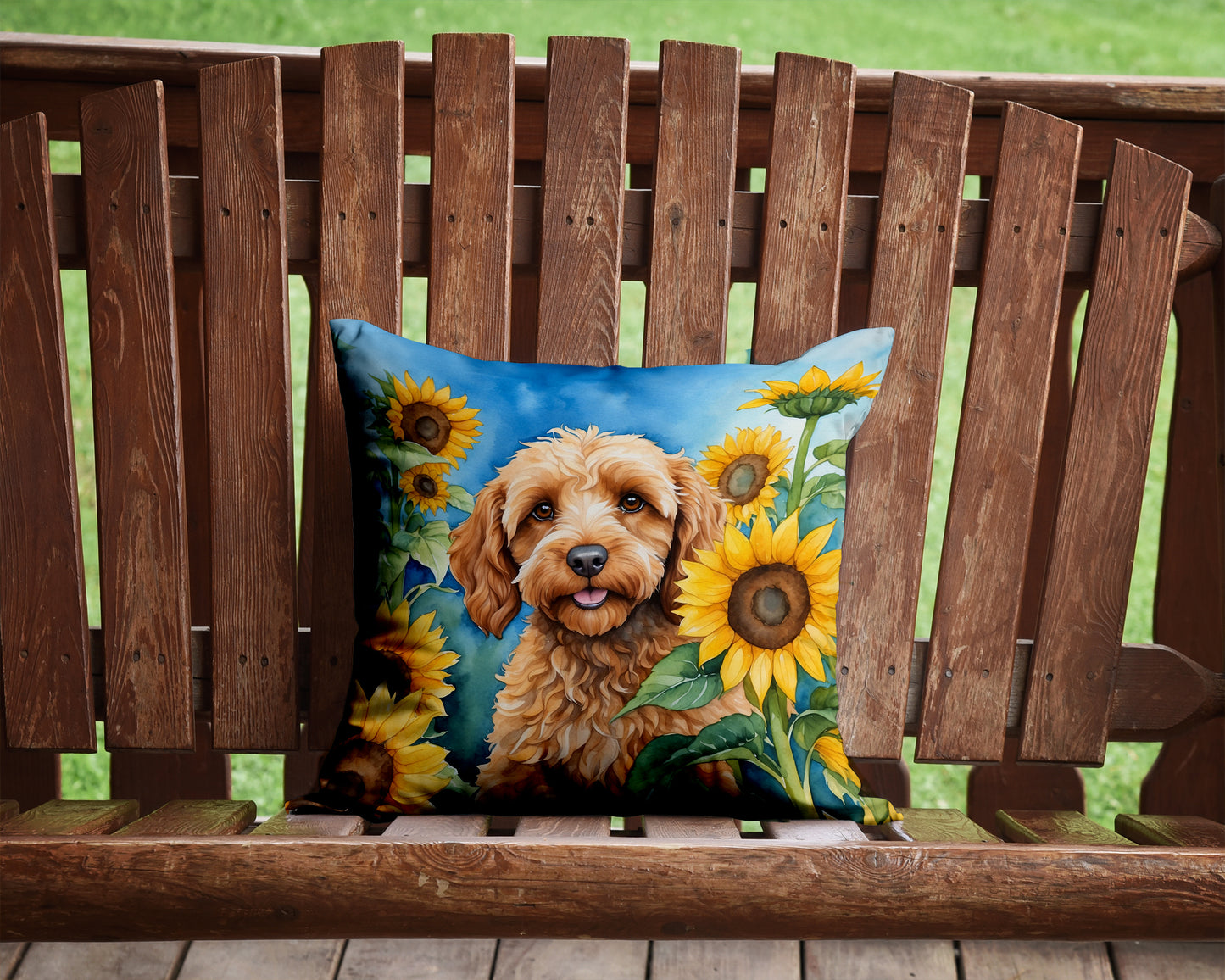 Cockapoo in Sunflowers Throw Pillow