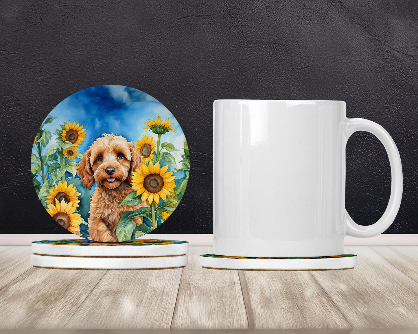 Cockapoo in Sunflowers Large Sandstone Coasters Pack of 4