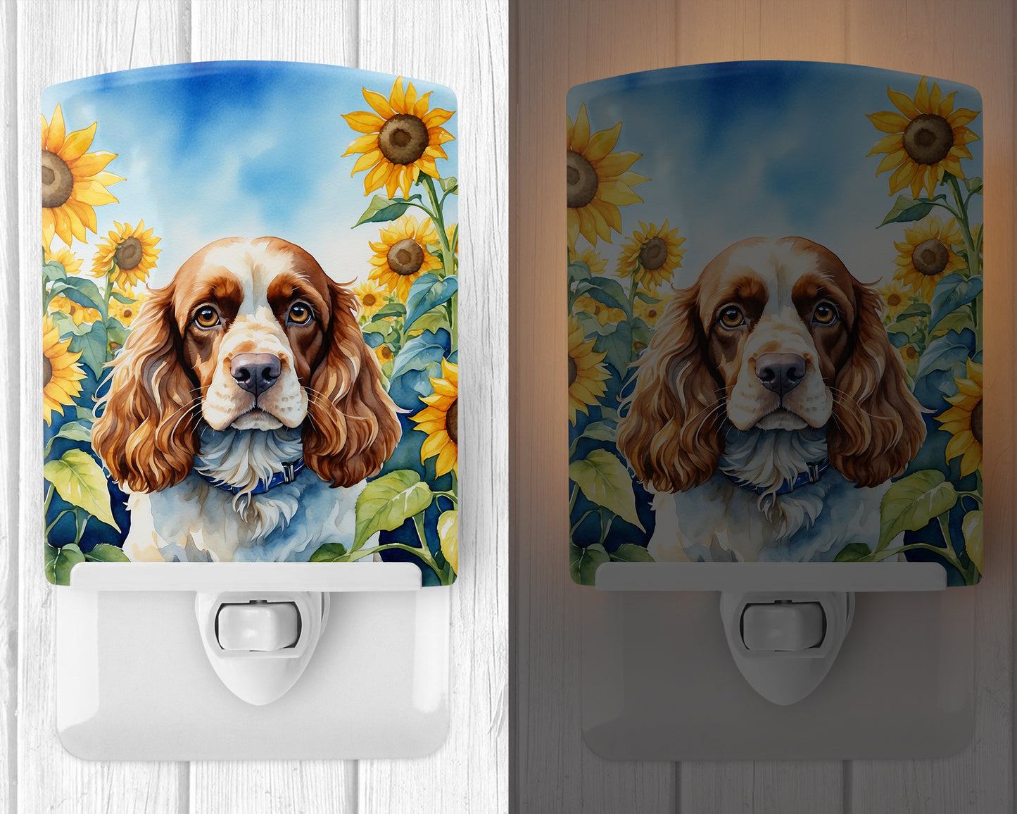 Cocker Spaniel in Sunflowers Ceramic Night Light