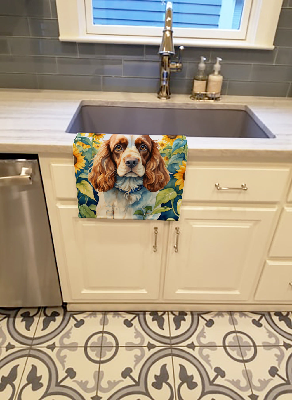 Cocker Spaniel in Sunflowers Kitchen Towel