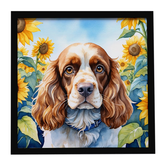 Buy this Cocker Spaniel in Sunflowers Framed Metal Print