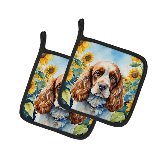 Buy this Cocker Spaniel in Sunflowers Pair of Pot Holders