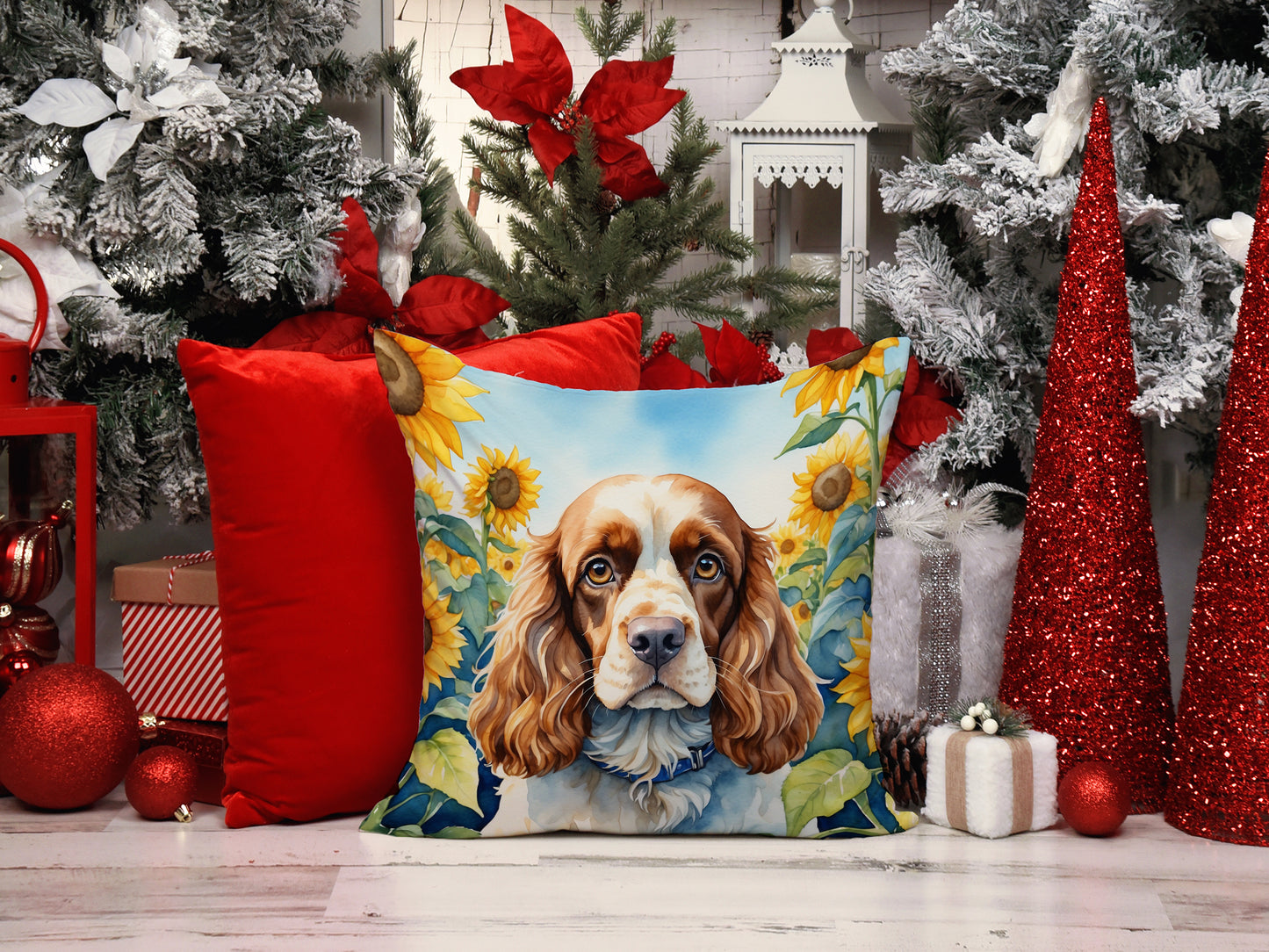 Cocker Spaniel in Sunflowers Throw Pillow