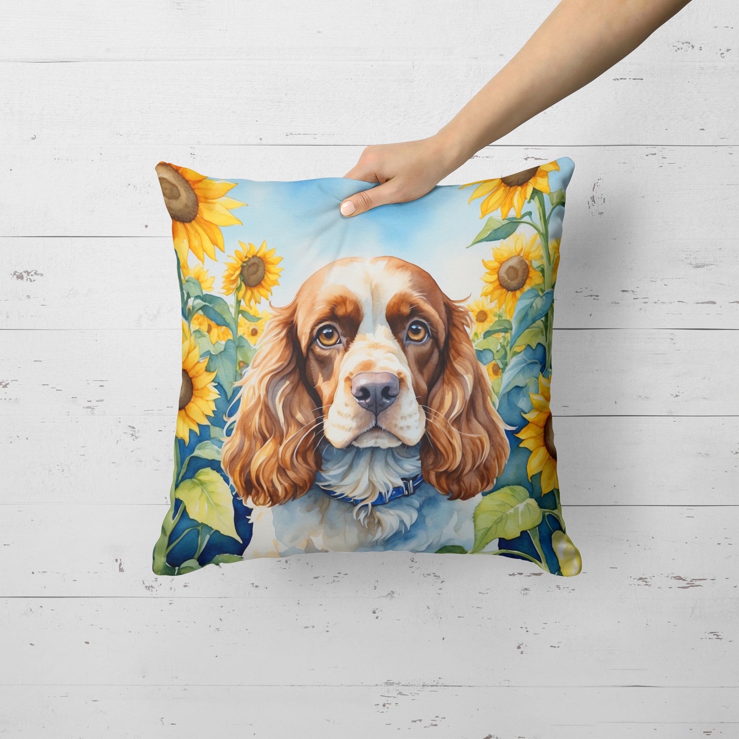 Cocker Spaniel in Sunflowers Throw Pillow