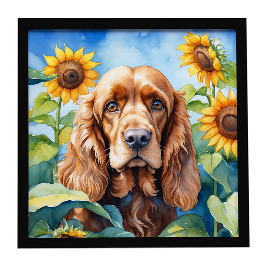 Buy this Cocker Spaniel in Sunflowers Framed Metal Print