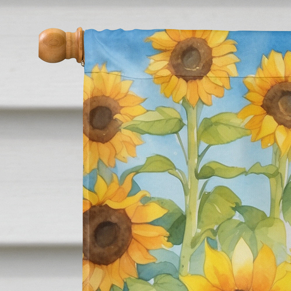 Cocker Spaniel in Sunflowers House Flag