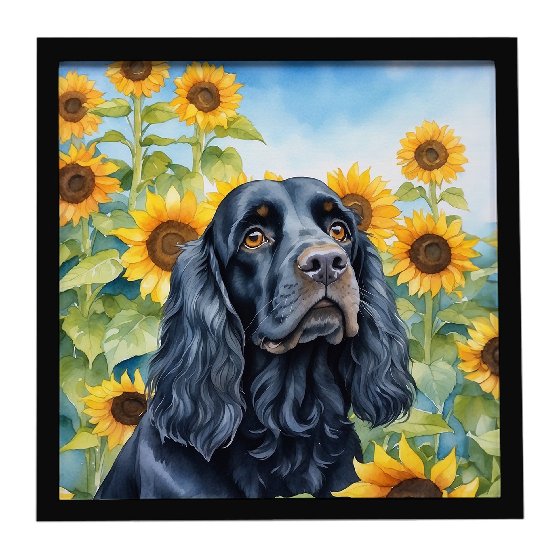 Buy this Cocker Spaniel in Sunflowers Framed Metal Print