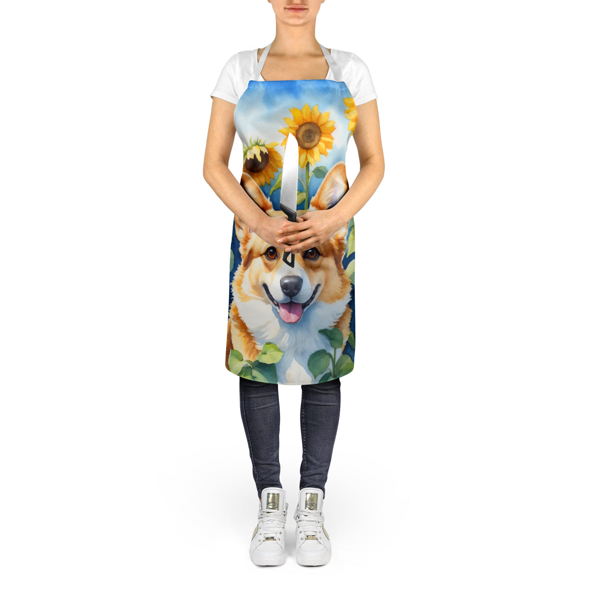 Corgi in Sunflowers Apron