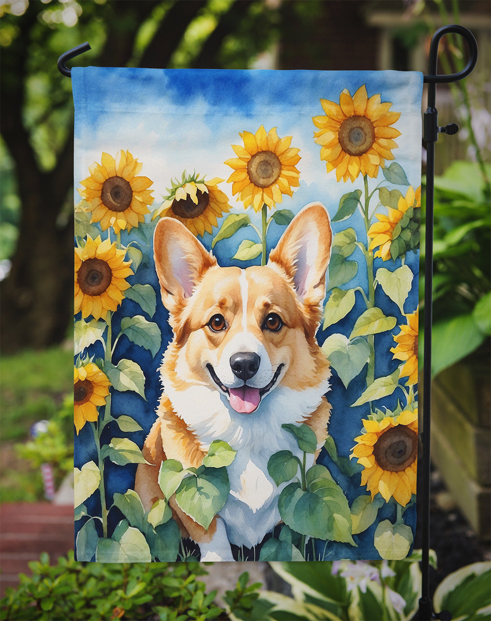 Corgi in Sunflowers Garden Flag