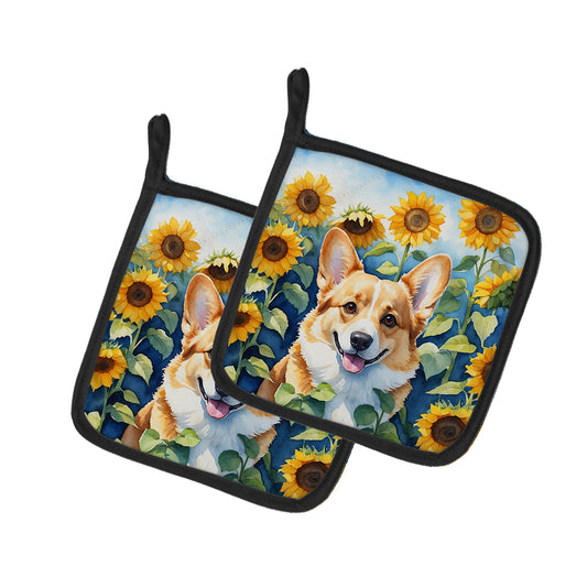 Buy this Corgi in Sunflowers Pair of Pot Holders