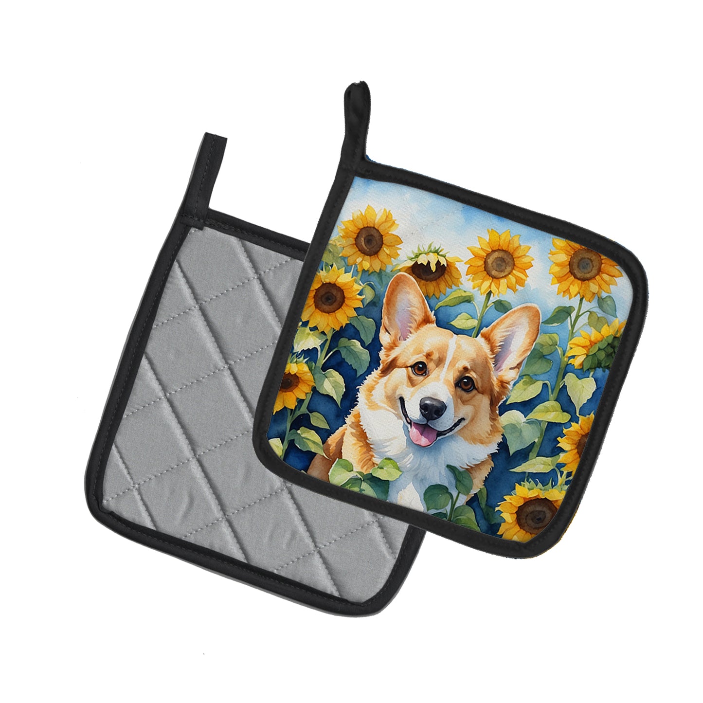 Corgi in Sunflowers Pair of Pot Holders