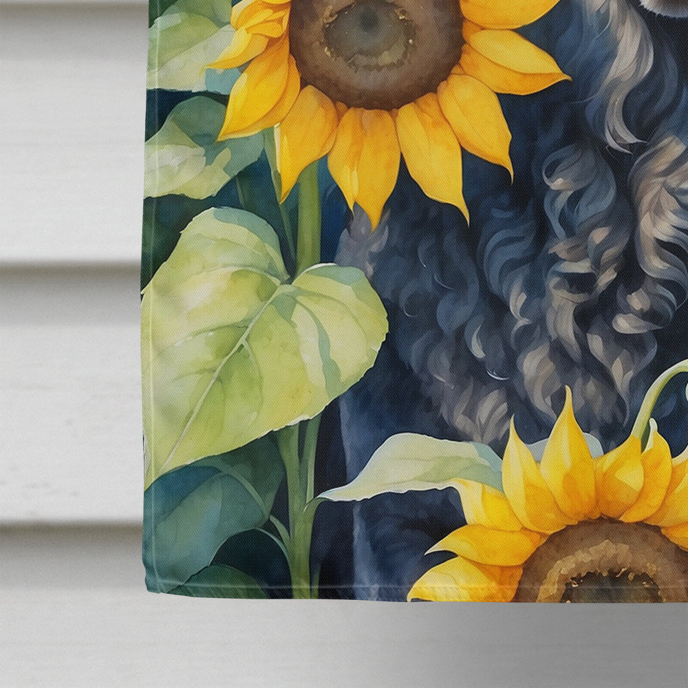 Curly-Coated Retriever in Sunflowers House Flag
