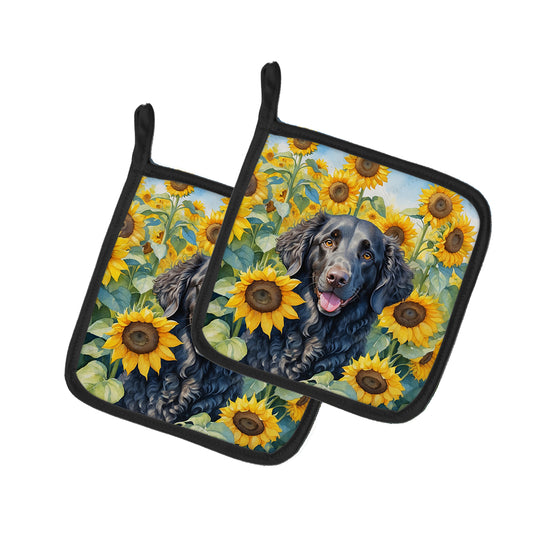 Buy this Curly-Coated Retriever in Sunflowers Pair of Pot Holders