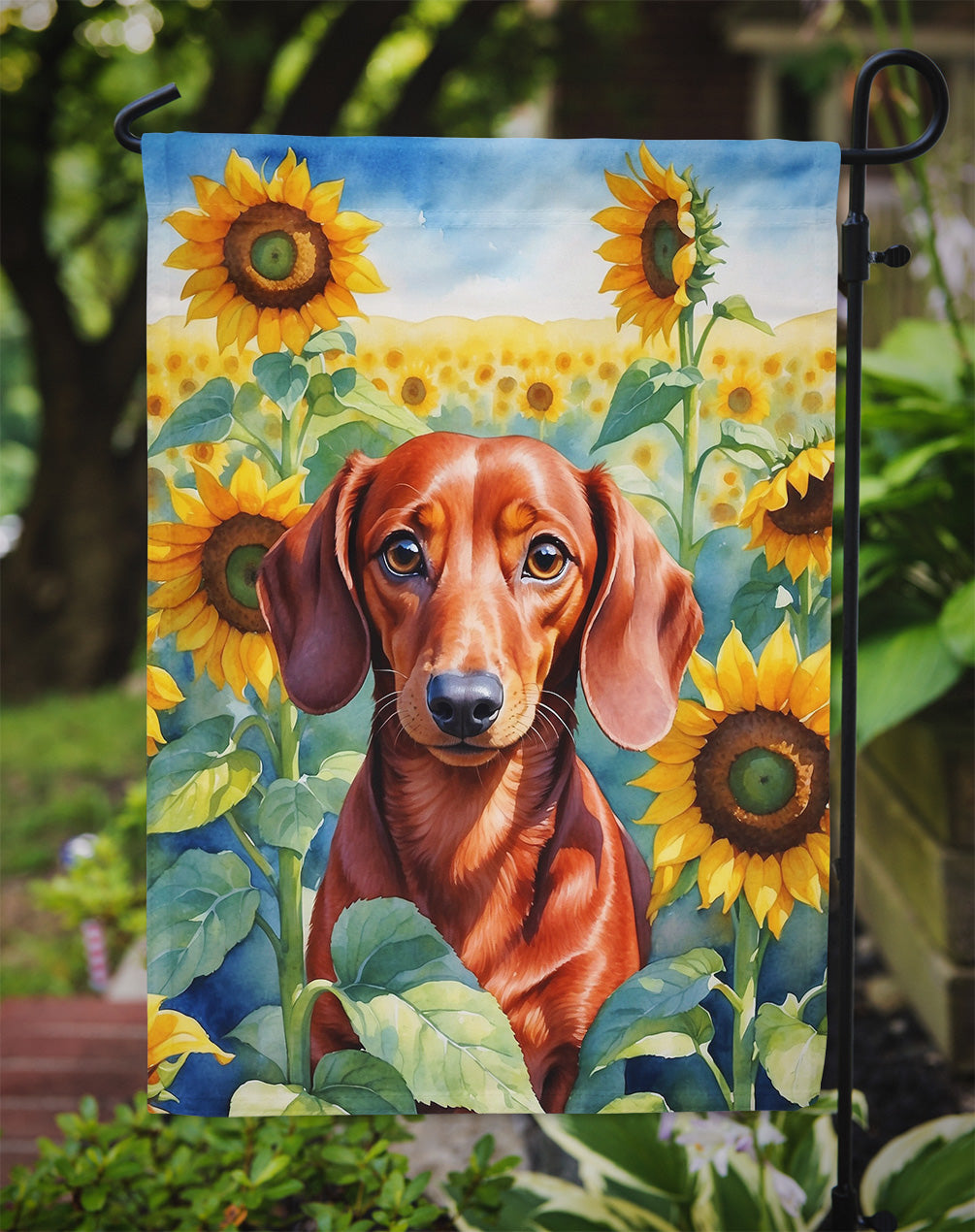 Dachshund in Sunflowers Garden Flag