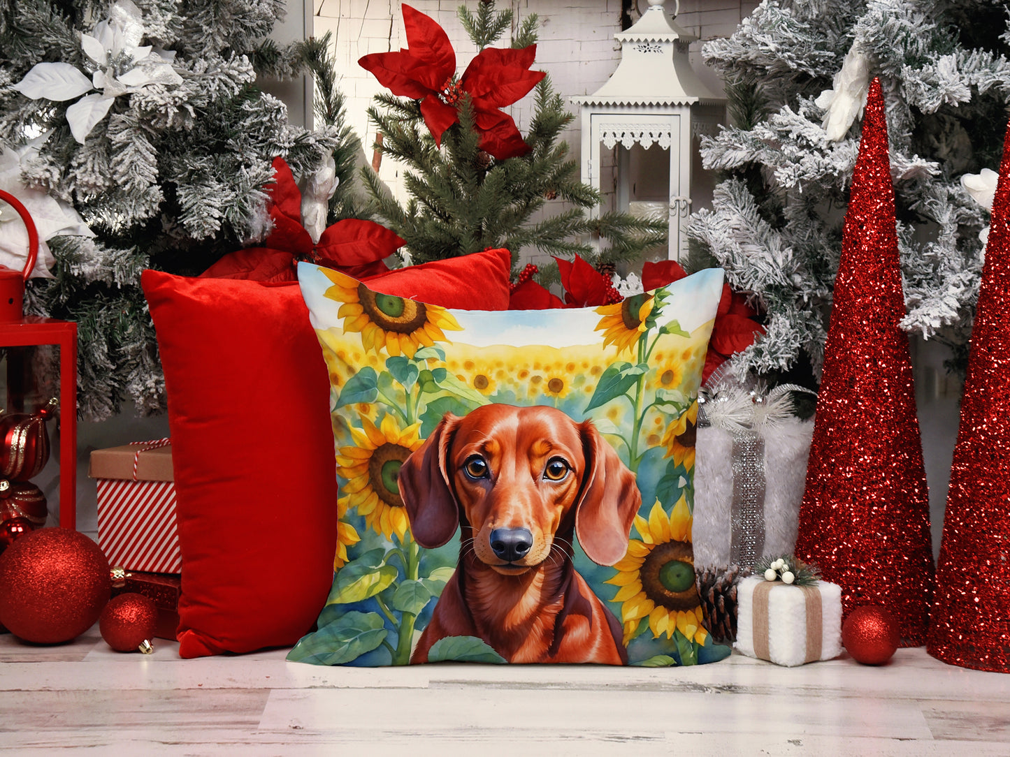 Dachshund in Sunflowers Throw Pillow