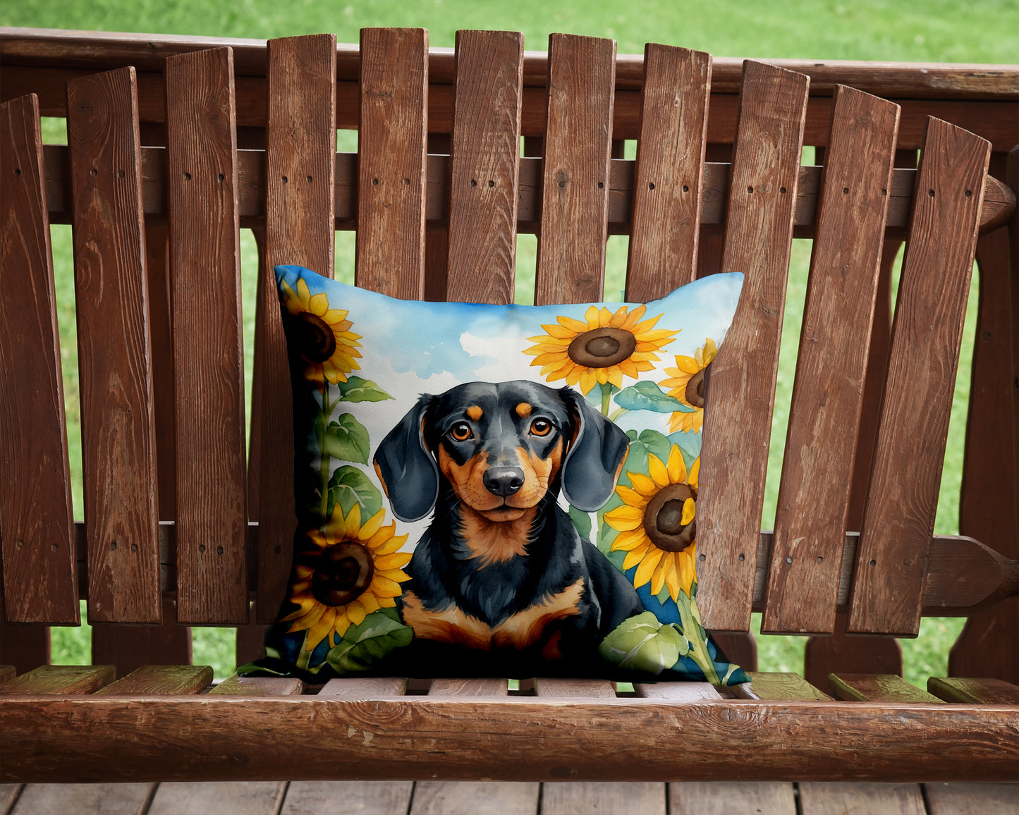 Dachshund in Sunflowers Throw Pillow