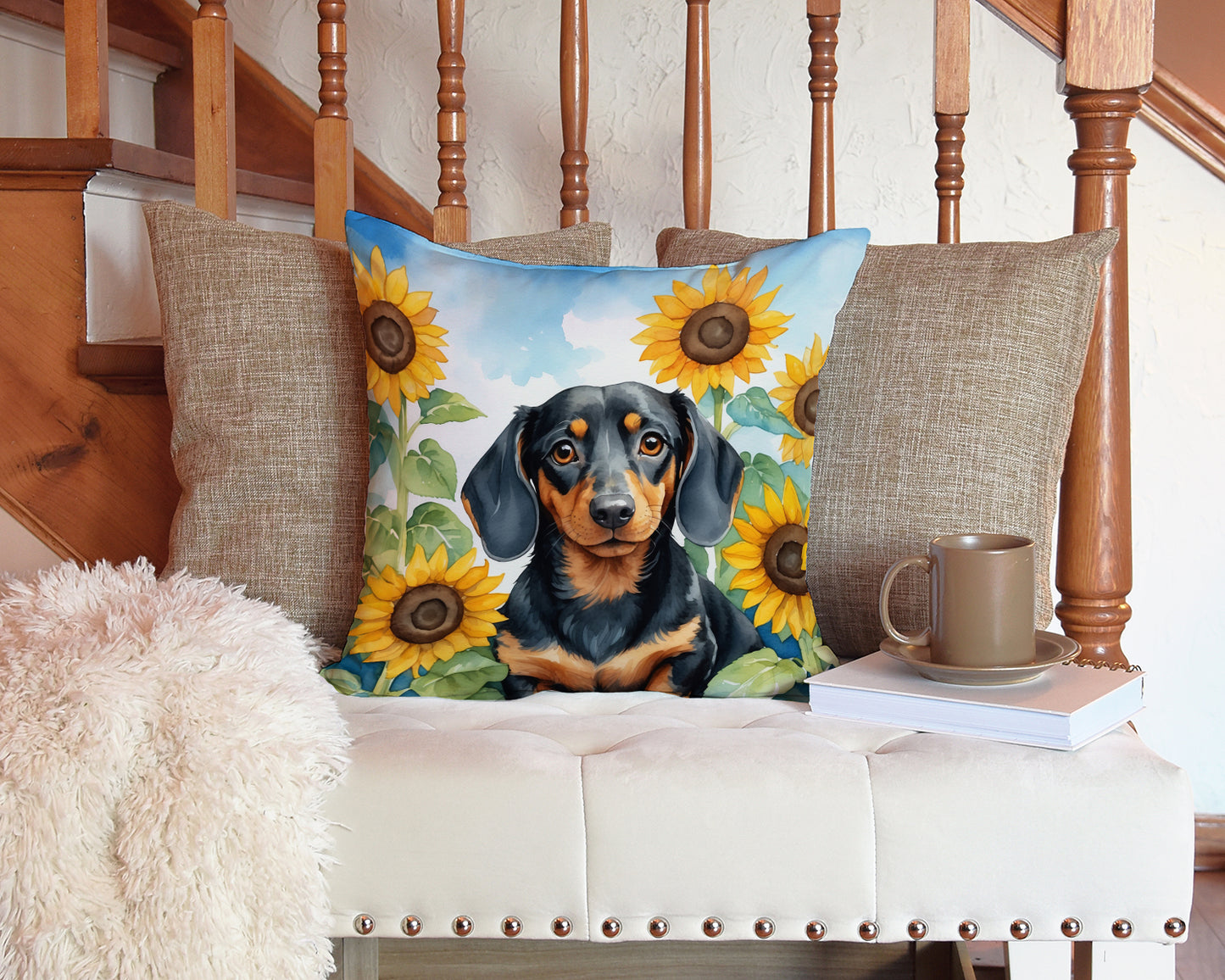 Dachshund in Sunflowers Throw Pillow