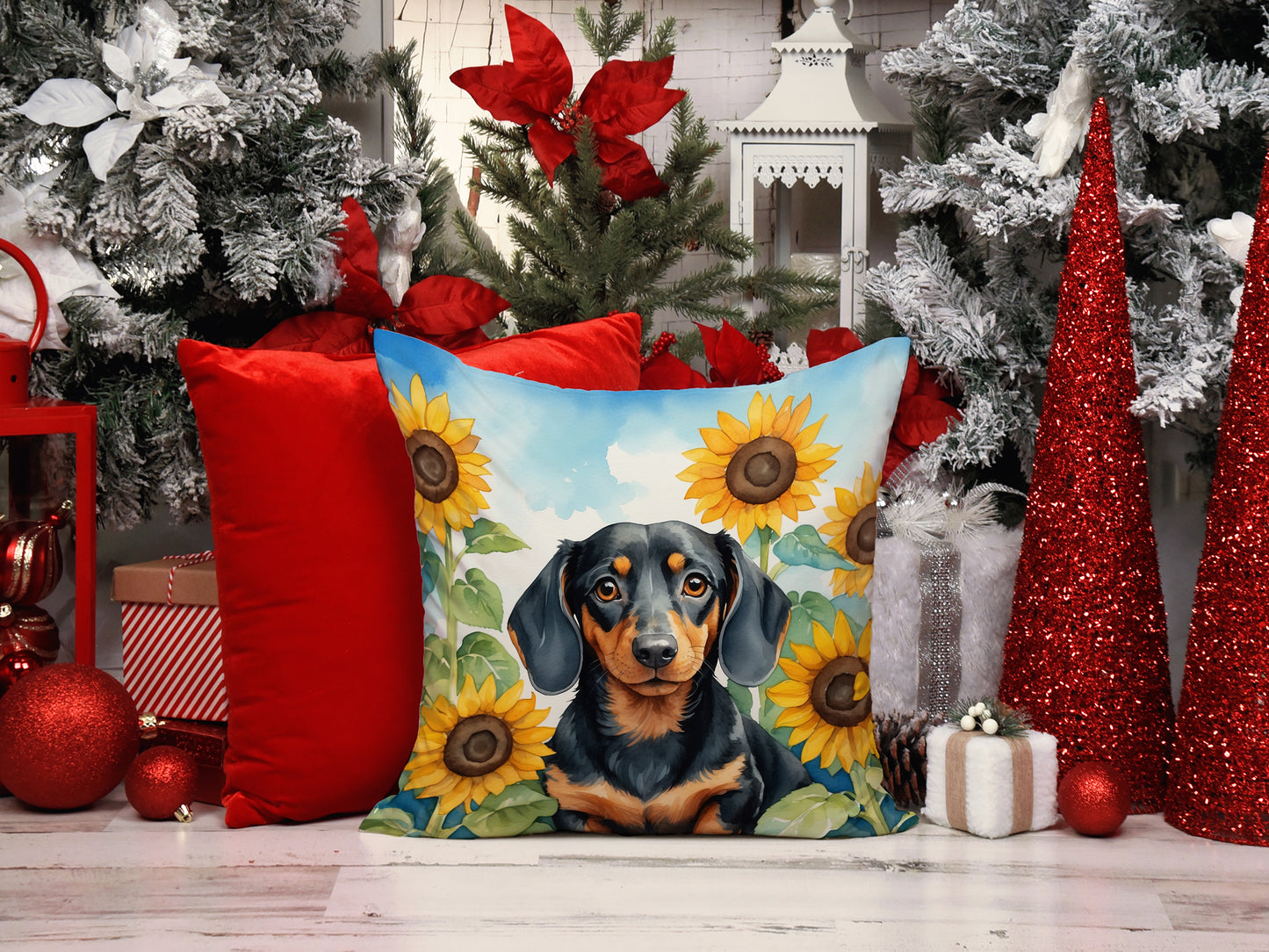 Dachshund in Sunflowers Throw Pillow