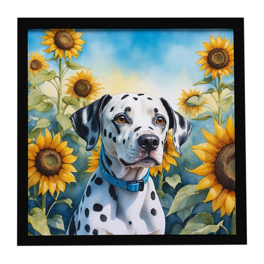 Buy this Dalmatian in Sunflowers Framed Metal Print