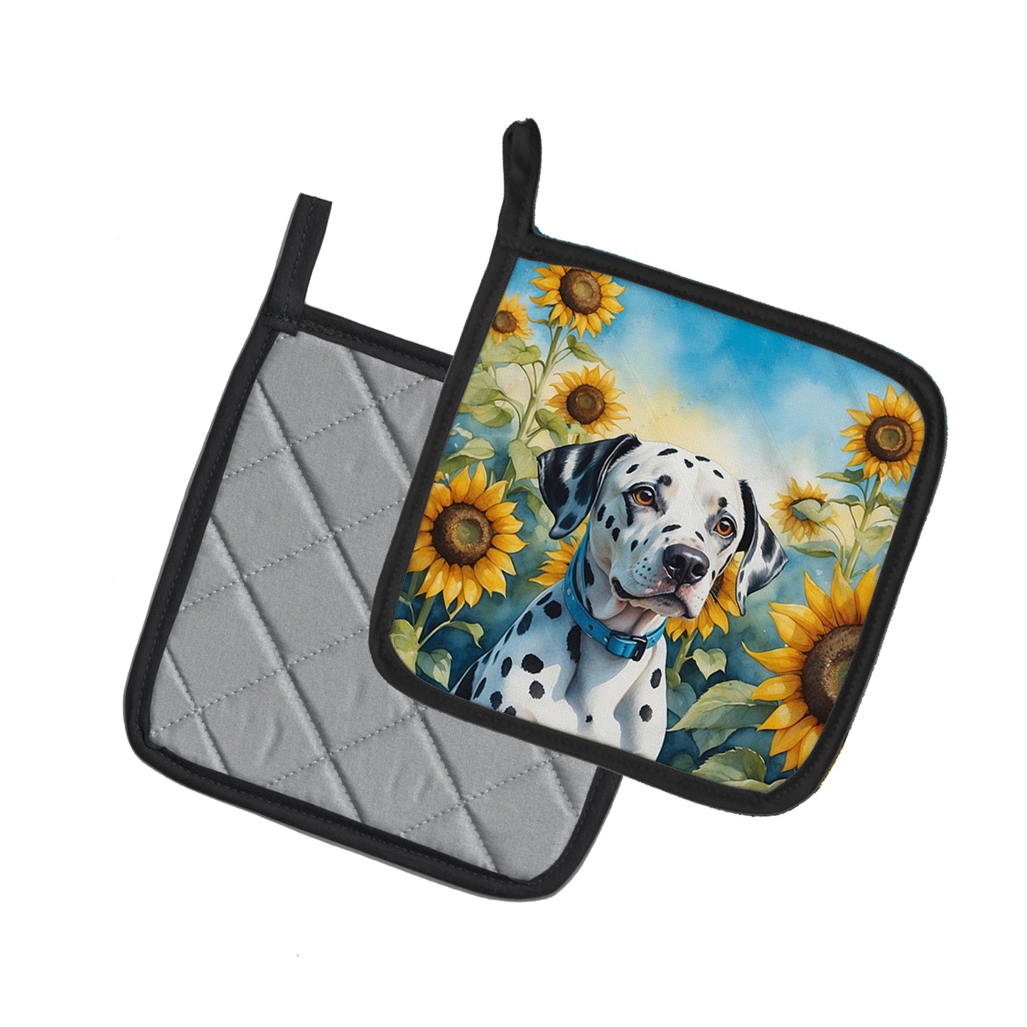 Dalmatian in Sunflowers Pair of Pot Holders