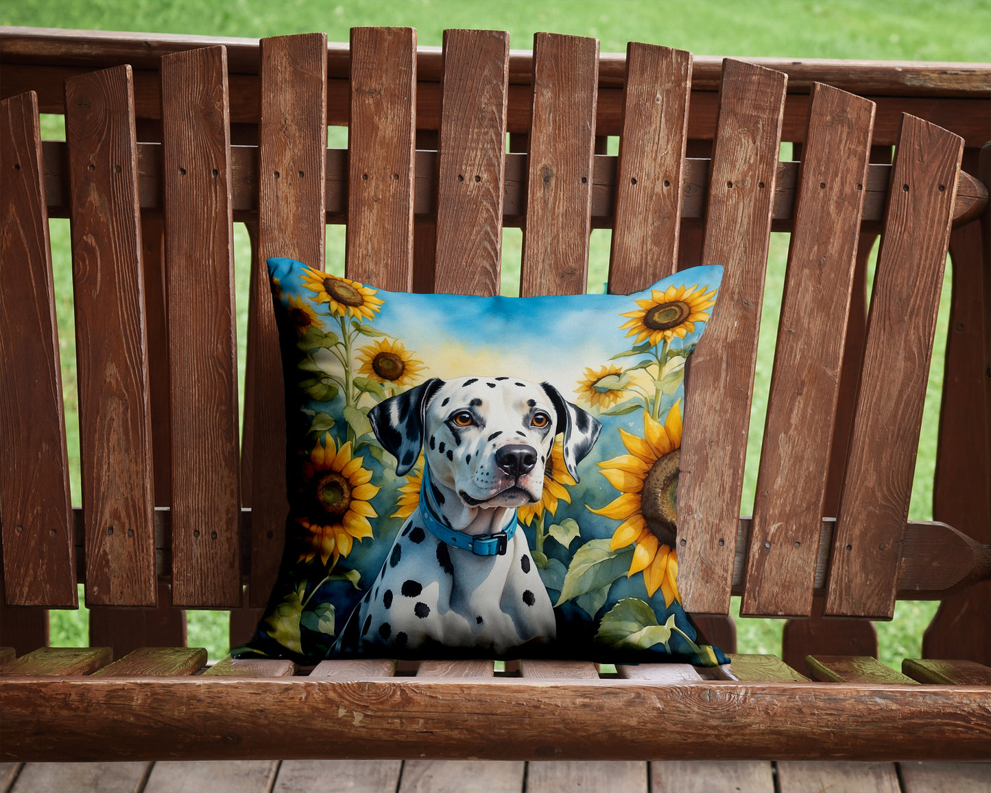 Dalmatian in Sunflowers Throw Pillow