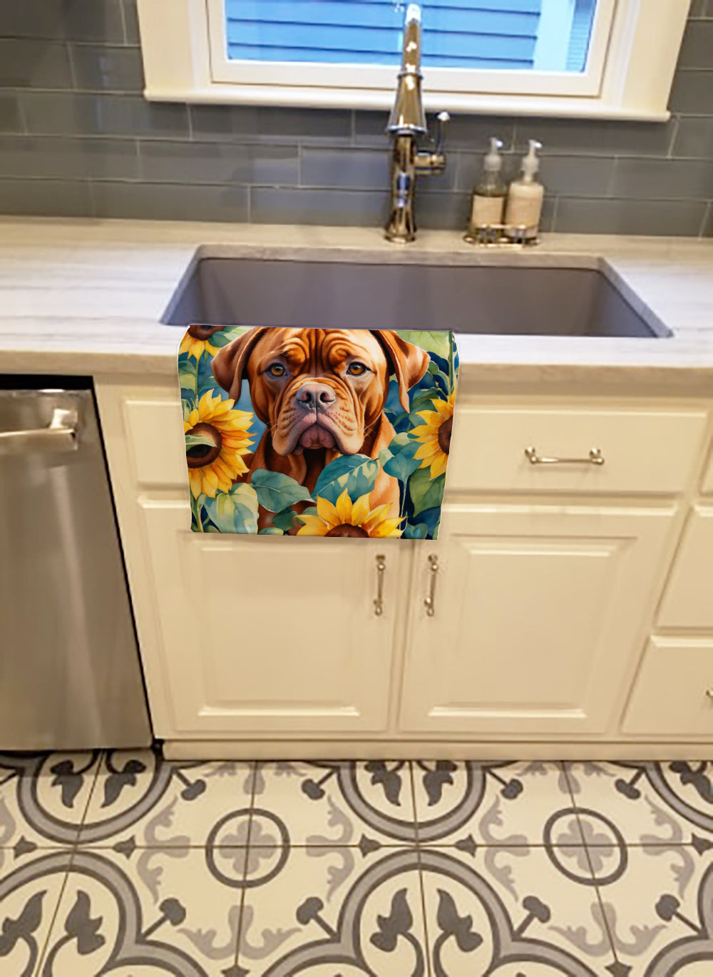 Dogue de Bordeaux in Sunflowers Kitchen Towel