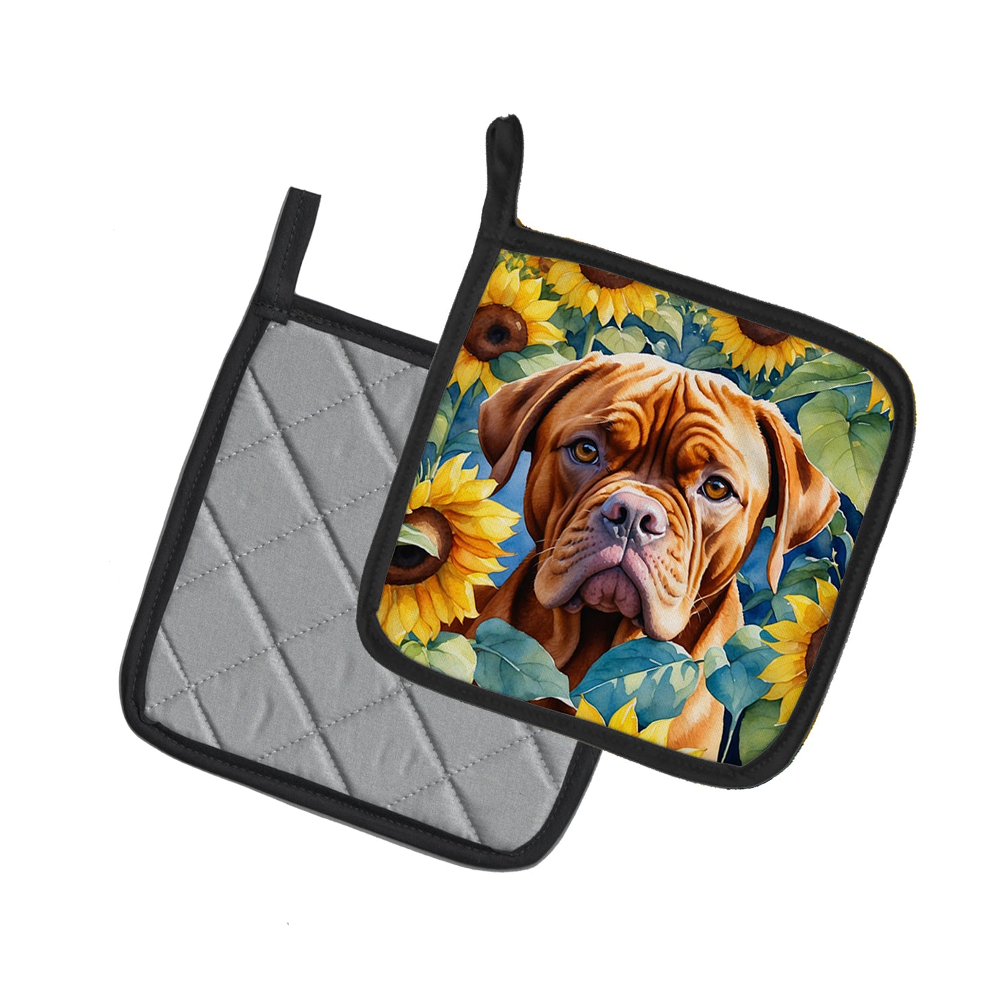 Dogue de Bordeaux in Sunflowers Pair of Pot Holders